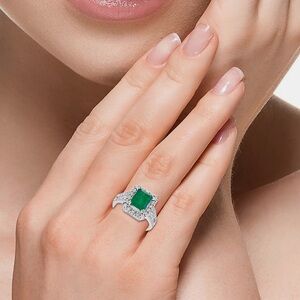 Effy 14K White Gold Emerald Diamond Ring